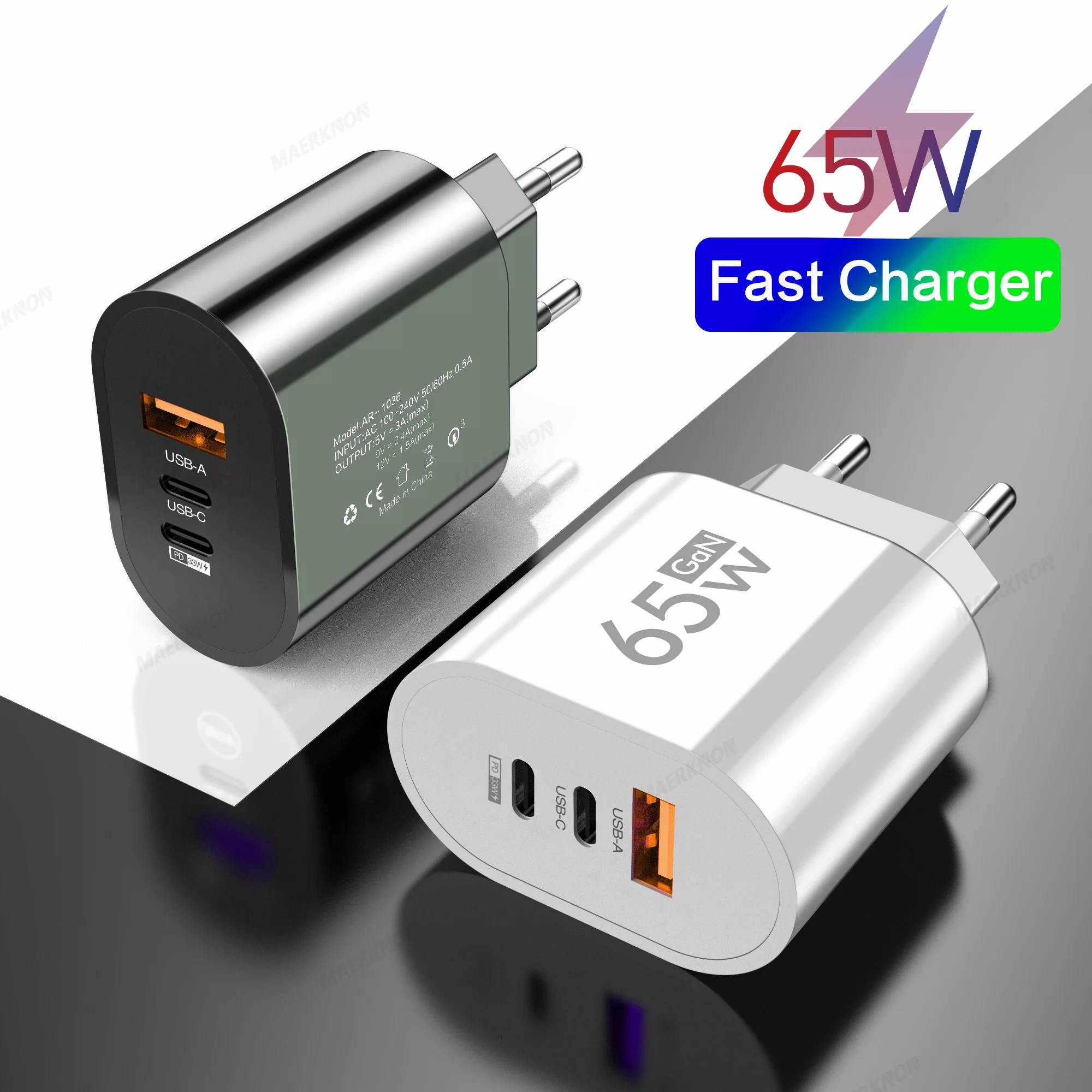 65W GaN USB Charger Fast Charging Type C Quick Charge Mobile Phone