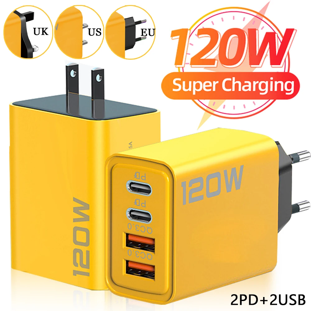 Fast-Charging-120W-4-Ports-Mobile-Phone-Charger-QC-USB-Type-C-Chargers
