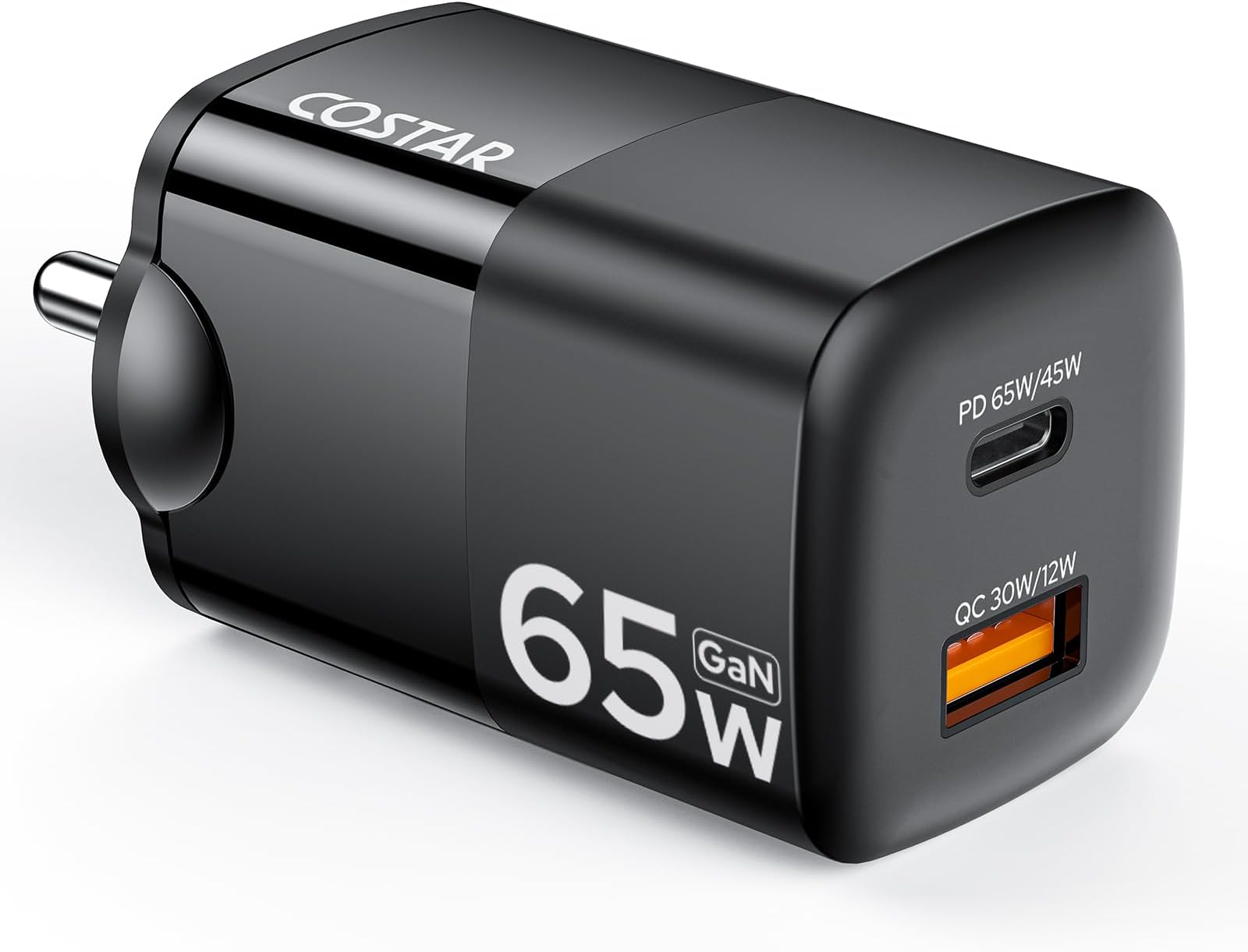 Costar 65W GaN Dual Port Fast Charger QC/PD, 2 in 1 USB & Type C Fast
