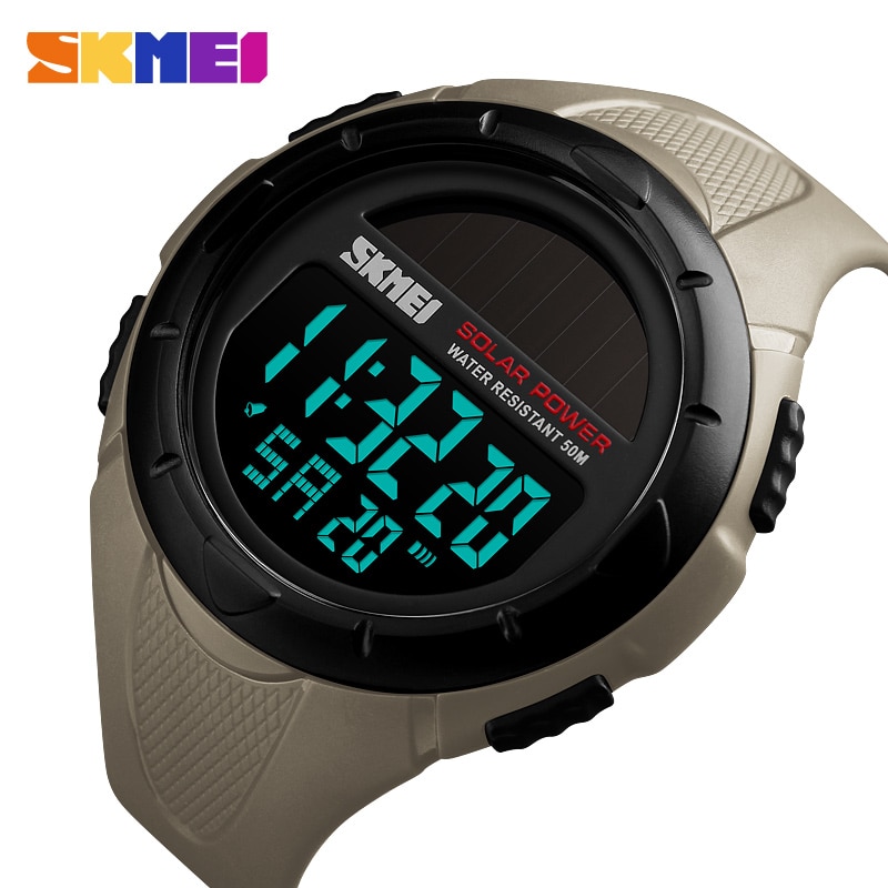 SKMEI Men Sports Watches Solar Power Waterproof LED Digital Watch Men