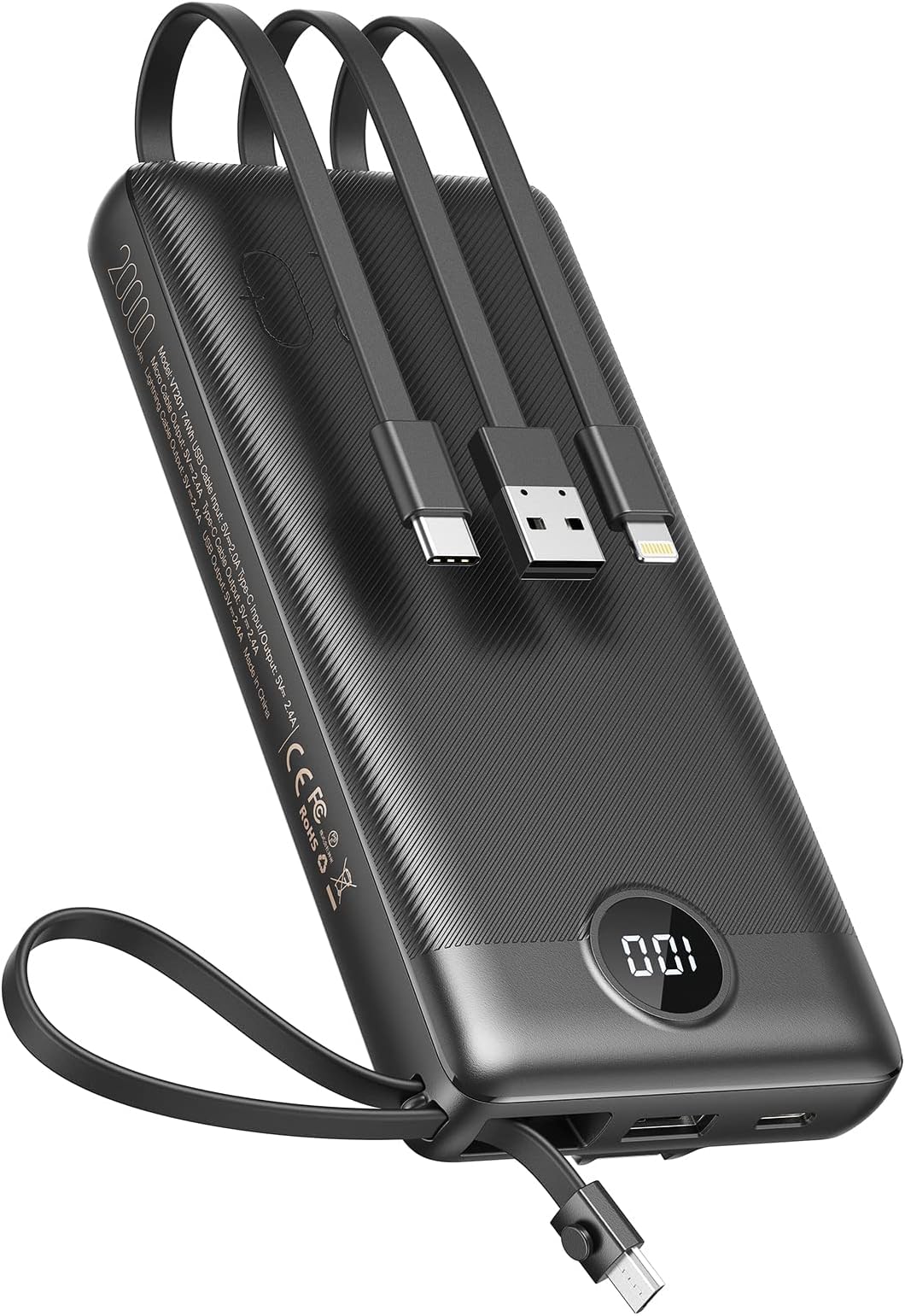 VEEKTOMX Power Bank with Built-in Cables, 20000mAh USB C Portable