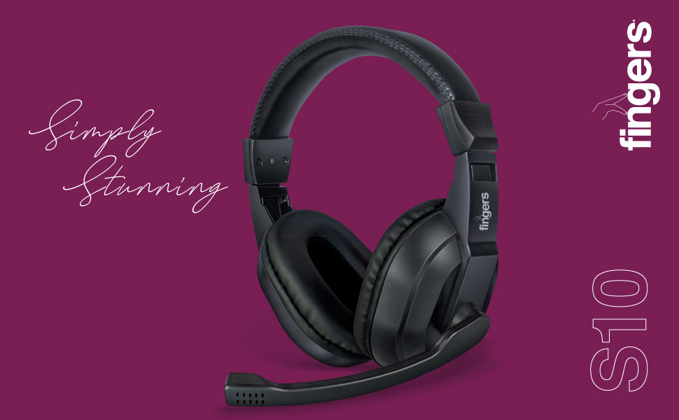 FINGERS S10 Wired On Ear Headphones with Adjustable Mic (Black